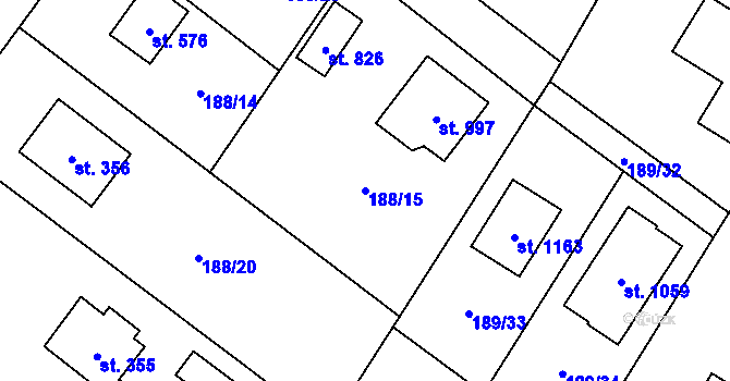 Parcela st. 188/15 v KÚ Svojetice, Katastrální mapa