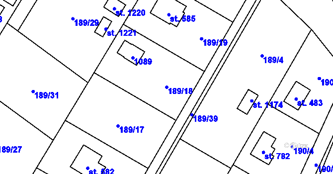 Parcela st. 189/18 v KÚ Svojetice, Katastrální mapa