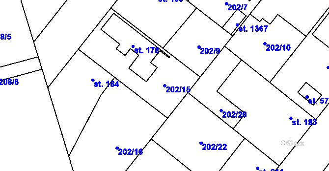 Parcela st. 202/15 v KÚ Svojetice, Katastrální mapa