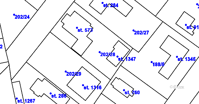 Parcela st. 202/28 v KÚ Svojetice, Katastrální mapa