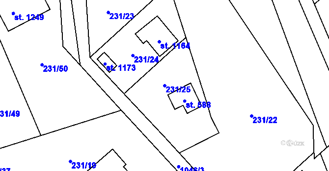 Parcela st. 231/25 v KÚ Svojetice, Katastrální mapa