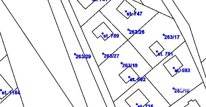 Parcela st. 263/27 v KÚ Svojetice, Katastrální mapa