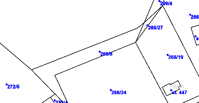 Parcela st. 266/9 v KÚ Svojetice, Katastrální mapa