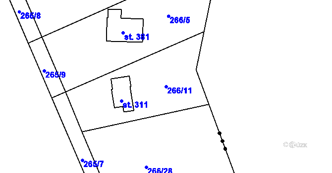Parcela st. 266/11 v KÚ Svojetice, Katastrální mapa
