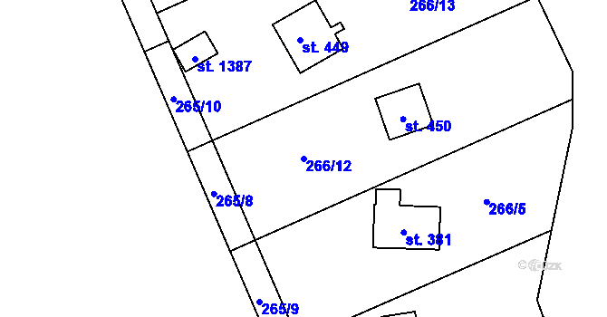 Parcela st. 266/12 v KÚ Svojetice, Katastrální mapa