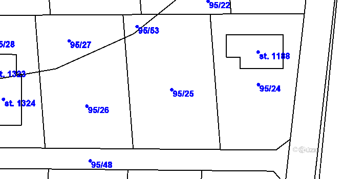 Parcela st. 95/25 v KÚ Svojetice, Katastrální mapa