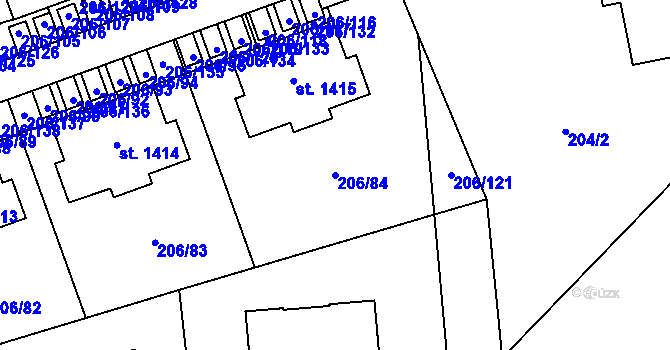 Parcela st. 206/84 v KÚ Svojetice, Katastrální mapa