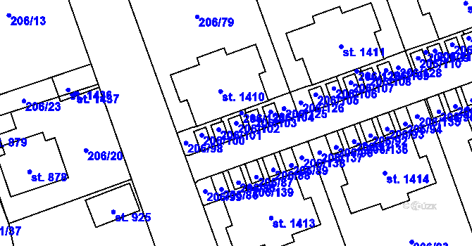 Parcela st. 206/102 v KÚ Svojetice, Katastrální mapa