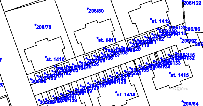 Parcela st. 206/107 v KÚ Svojetice, Katastrální mapa