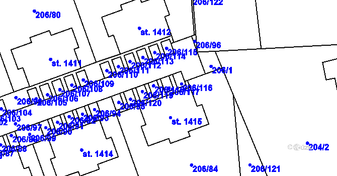 Parcela st. 206/117 v KÚ Svojetice, Katastrální mapa