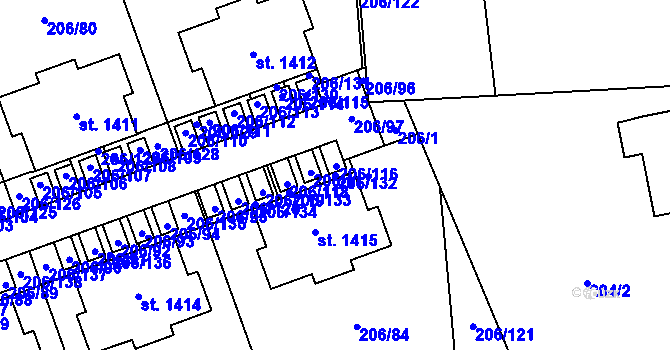 Parcela st. 206/132 v KÚ Svojetice, Katastrální mapa