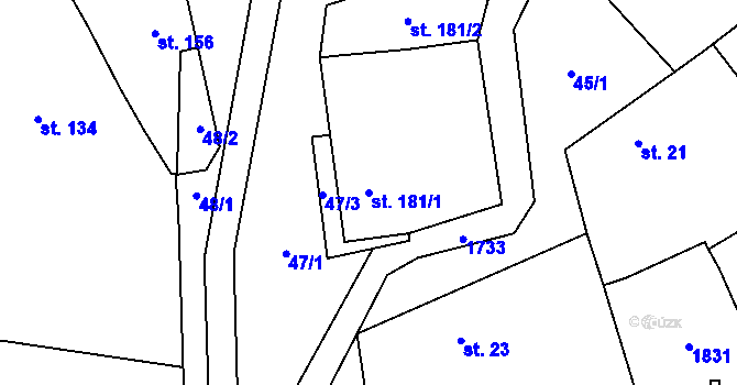 Parcela st. 181/1 v KÚ Svojetín, Katastrální mapa