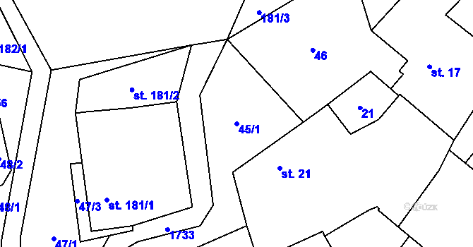 Parcela st. 45/1 v KÚ Svojetín, Katastrální mapa