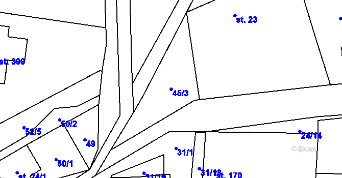 Parcela st. 45/3 v KÚ Svojetín, Katastrální mapa