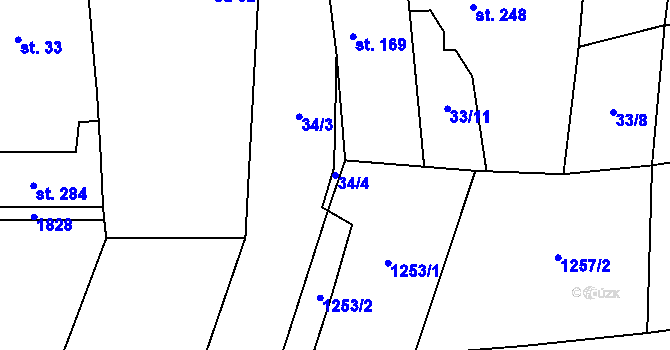 Parcela st. 34/4 v KÚ Svojetín, Katastrální mapa