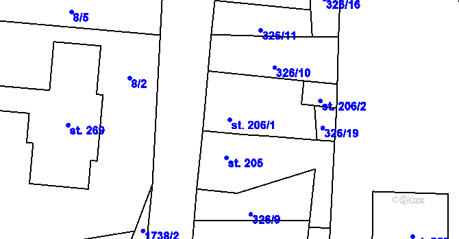 Parcela st. 206/1 v KÚ Svojetín, Katastrální mapa