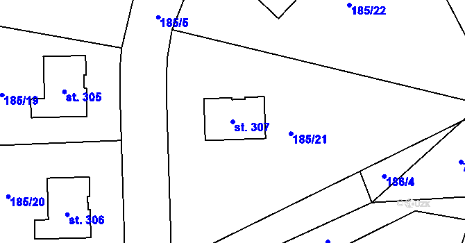 Parcela st. 307 v KÚ Svojetín, Katastrální mapa