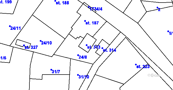 Parcela st. 313 v KÚ Svojetín, Katastrální mapa