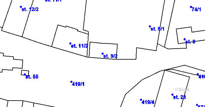 Parcela st. 9/2 v KÚ Veclov u Svojetína, Katastrální mapa