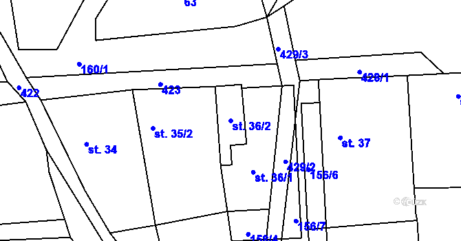 Parcela st. 36/2 v KÚ Veclov u Svojetína, Katastrální mapa
