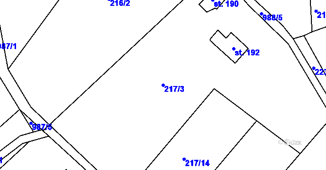 Parcela st. 217/3 v KÚ Svojkov, Katastrální mapa