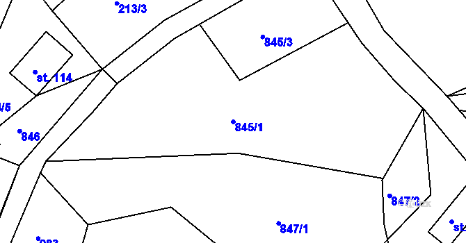 Parcela st. 845/1 v KÚ Svojkov, Katastrální mapa