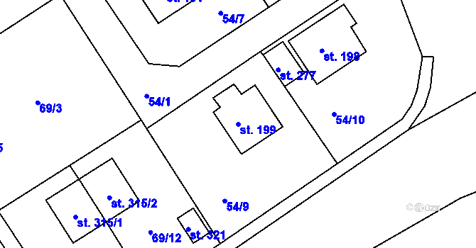 Parcela st. 199 v KÚ Svojkovice, Katastrální mapa