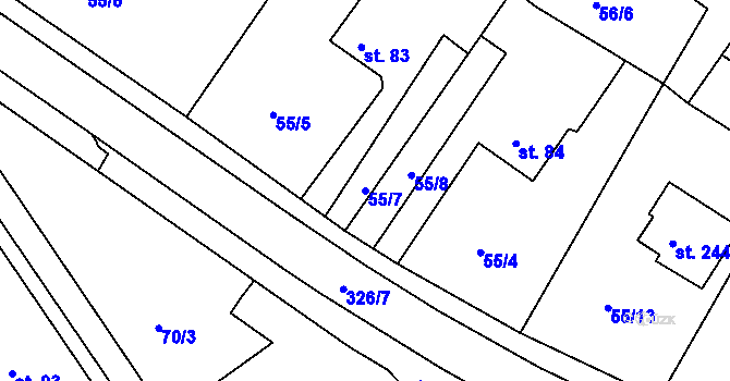 Parcela st. 55/7 v KÚ Svojkovice, Katastrální mapa
