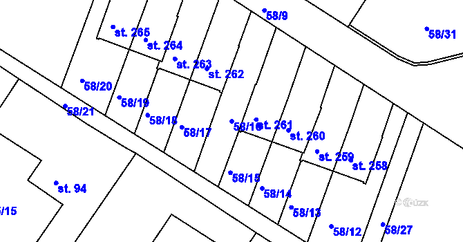 Parcela st. 58/16 v KÚ Svojkovice, Katastrální mapa