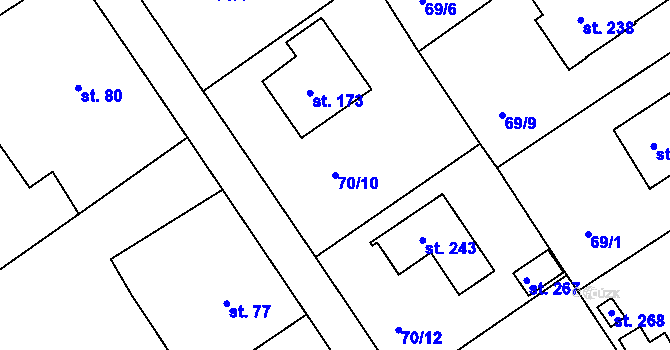 Parcela st. 70/10 v KÚ Svojkovice, Katastrální mapa