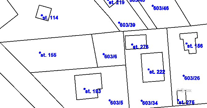 Parcela st. 603/6 v KÚ Svojkovice, Katastrální mapa