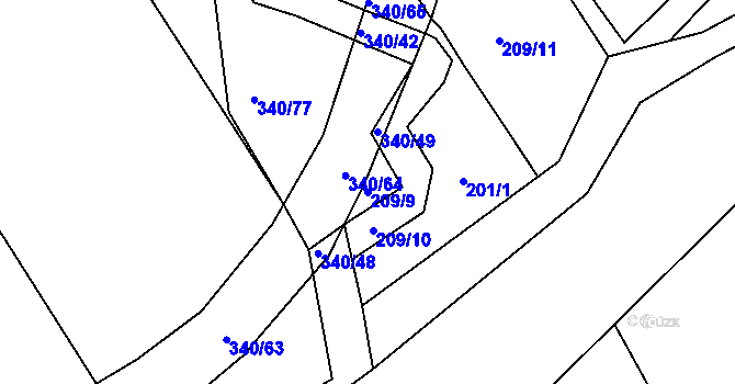 Parcela st. 209/9 v KÚ Svojkovice, Katastrální mapa