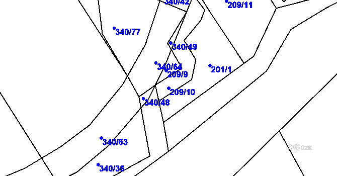 Parcela st. 209/10 v KÚ Svojkovice, Katastrální mapa