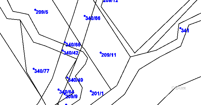 Parcela st. 209/11 v KÚ Svojkovice, Katastrální mapa