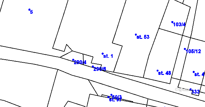 Parcela st. 1 v KÚ Krychnov, Katastrální mapa