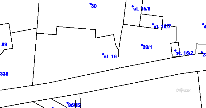 Parcela st. 16 v KÚ Krychnov, Katastrální mapa