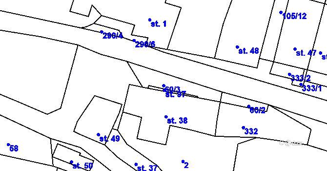 Parcela st. 60/3 v KÚ Krychnov, Katastrální mapa