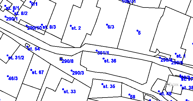 Parcela st. 301/1 v KÚ Krychnov, Katastrální mapa