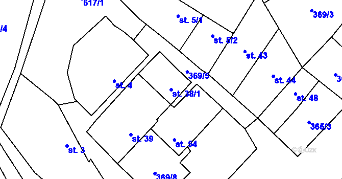 Parcela st. 38/1 v KÚ Poboří, Katastrální mapa