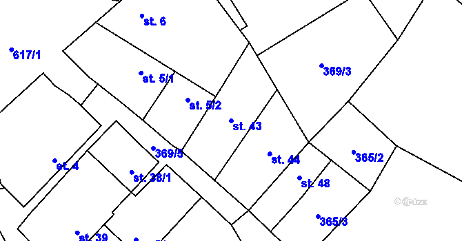 Parcela st. 43 v KÚ Poboří, Katastrální mapa