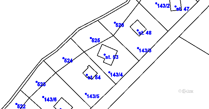 Parcela st. 53 v KÚ Nestrašovice, Katastrální mapa