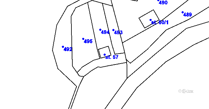 Parcela st. 57 v KÚ Nestrašovice, Katastrální mapa