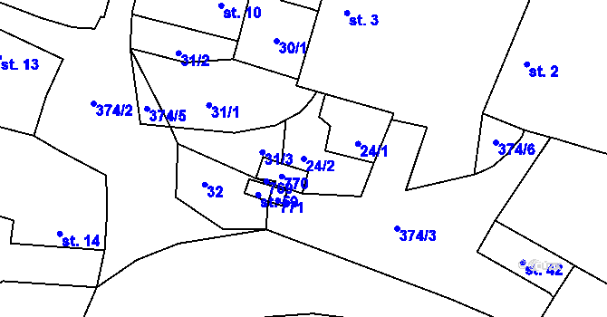 Parcela st. 24/2 v KÚ Nestrašovice, Katastrální mapa