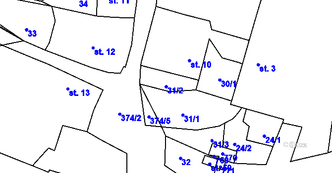 Parcela st. 31/2 v KÚ Nestrašovice, Katastrální mapa