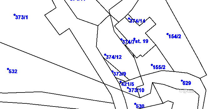 Parcela st. 374/12 v KÚ Nestrašovice, Katastrální mapa
