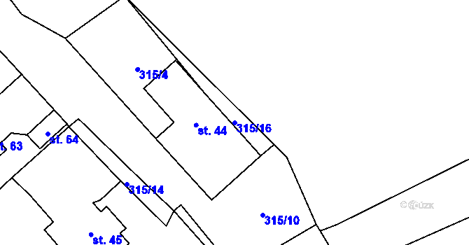 Parcela st. 315/16 v KÚ Nestrašovice, Katastrální mapa