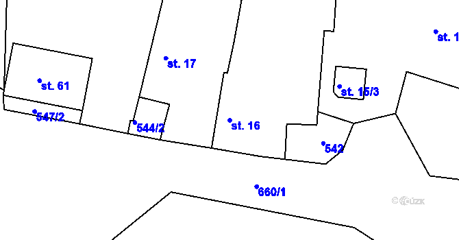 Parcela st. 16 v KÚ Tušovice, Katastrální mapa