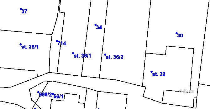 Parcela st. 36/2 v KÚ Tušovice, Katastrální mapa