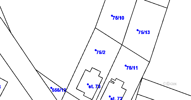 Parcela st. 75/2 v KÚ Tušovice, Katastrální mapa