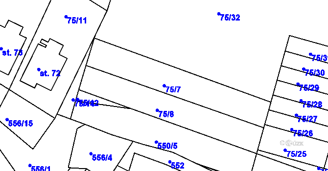 Parcela st. 75/7 v KÚ Tušovice, Katastrální mapa